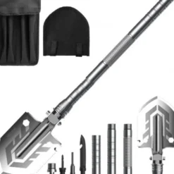Fällbar multiverktygsspade 16-i-1 med 2 nylonfodral, aluminium/rostfritt