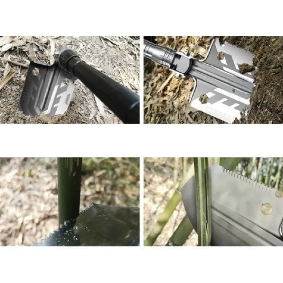 Fällbar multiverktygsspade 16-i-1 med 2 nylonfodral, aluminium/rostfritt