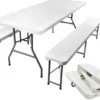 Fällbart trädgårdsbord med 2 bänkar 180x74 cm för 6 personer
