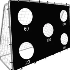 Fotbollsmål i stål 240x170 cm med nät och måltavla, vit/svart
