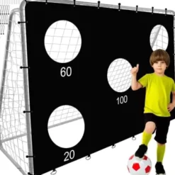 Fotbollsmål i stål 240x170 cm med nät och måltavla, vit/svart