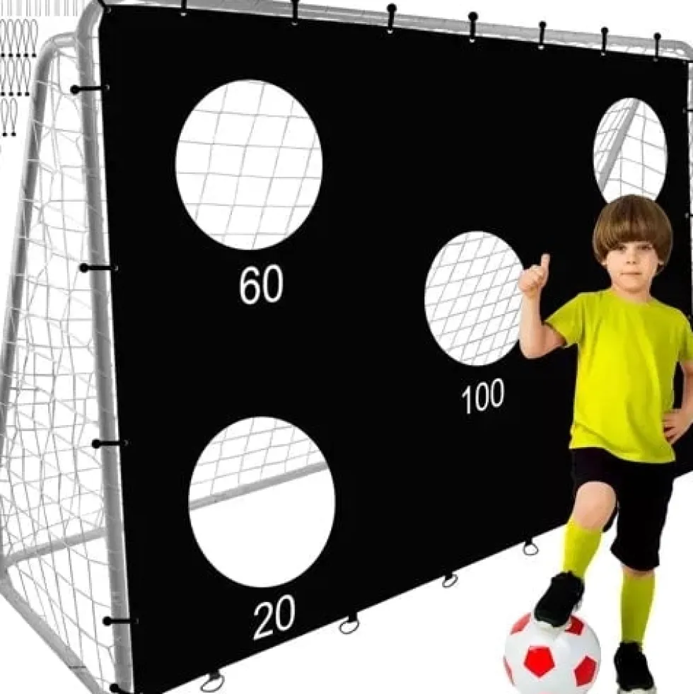 Fotbollsmål i stål 240x170 cm med nät och måltavla, vit/svart