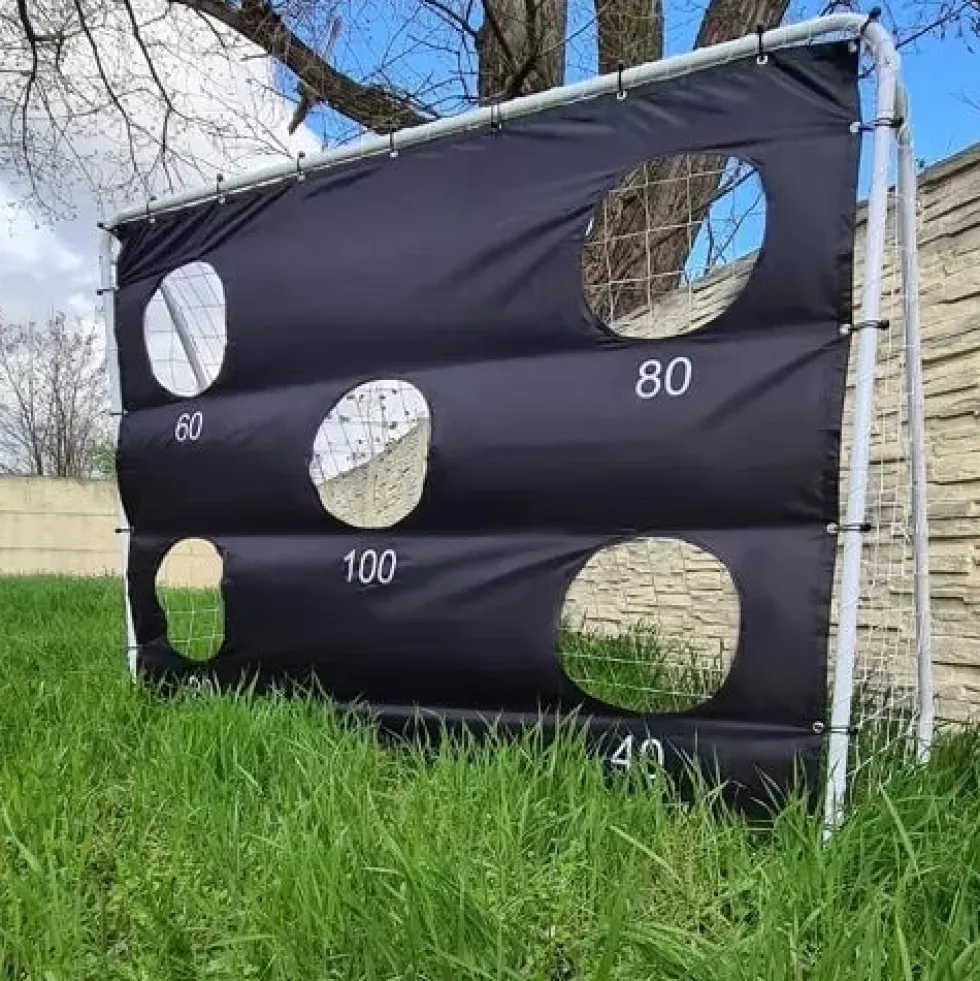Fotbollsmål i stål 240x170 cm med nät och måltavla, vit/svart