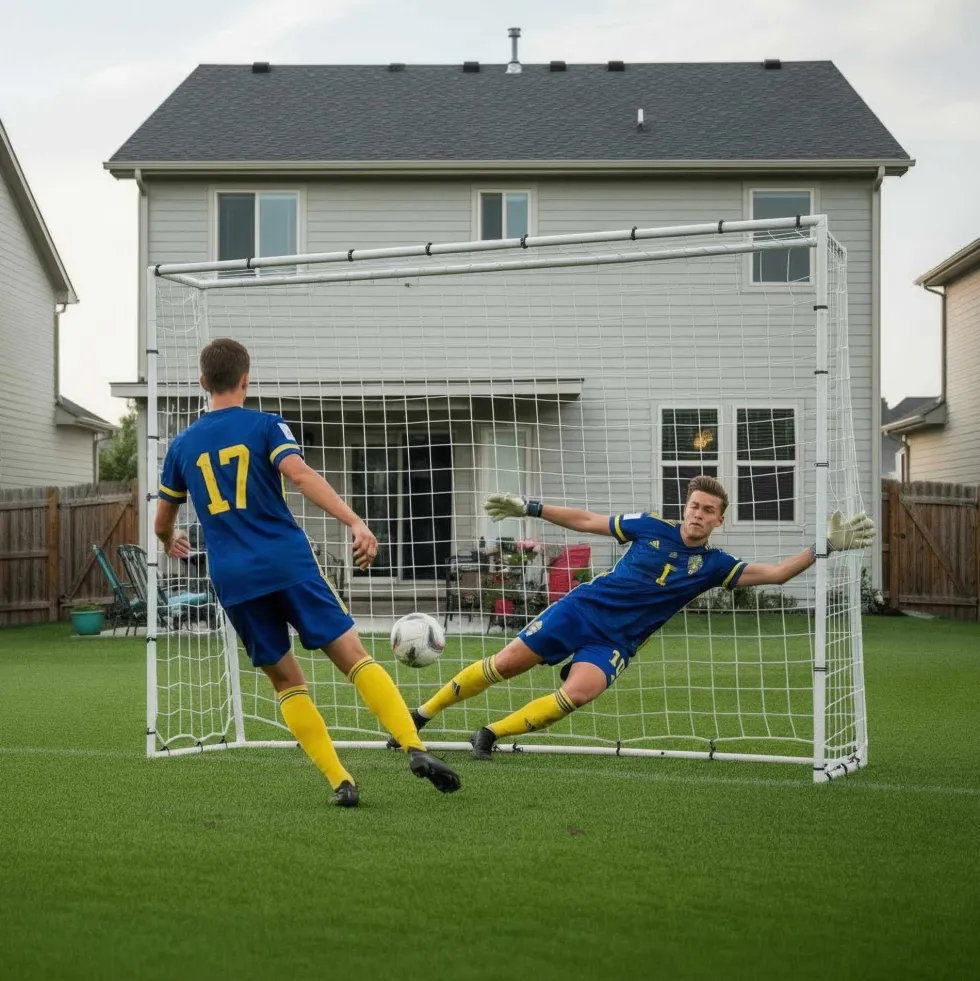 Fotbollsmål med nät 244 x 184 cm – dubbel sida för träning av passning & skott träna VM 2026