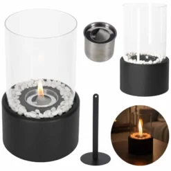 Fristående biokamin biofuel matt svart 27,5 cm med skyddsglas