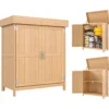 Fristående trädgårdsskjul Outsunny med dubbeldörr, hyllplan och upphöjbart bitumentak, Mått: 74L x 43B x 88H cm, Massivt granträ