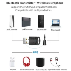 För Sony PS5 PS4 PC hörlurar Bluetooth USB 3,5 mm ljudsändare trådlös mottagare
