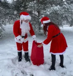 Fru Claus tomtemor kostymset röd/vit med klänning, hatt och bälte