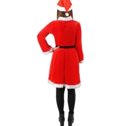 Fru Claus tomtemor kostymset röd/vit med klänning, hatt och bälte