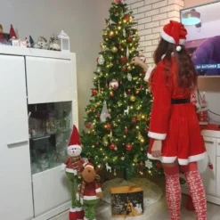 Fru Claus tomtemor kostymset röd/vit med klänning, hatt och bälte
