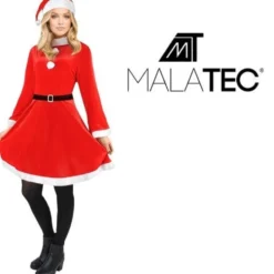 Fru Claus tomtemor kostymset röd/vit med klänning, hatt och bälte