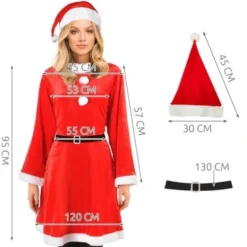 Fru Claus tomtemor kostymset röd/vit med klänning, hatt och bälte