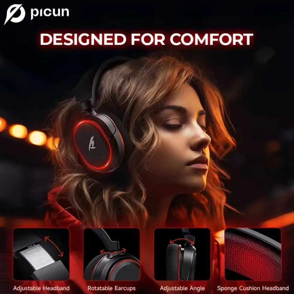 Gaming hörlurar med mic Picun G2 - Trådlösa upp till 75h kompatibel med PS5 Slim