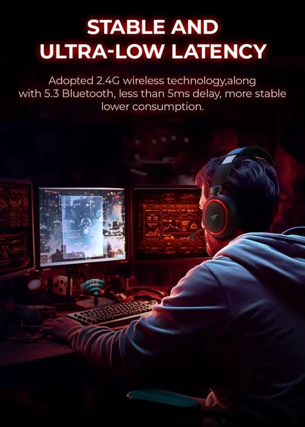 Gaming hörlurar med mic Picun G2 - Trådlösa upp till 75h kompatibel med PS5 Slim