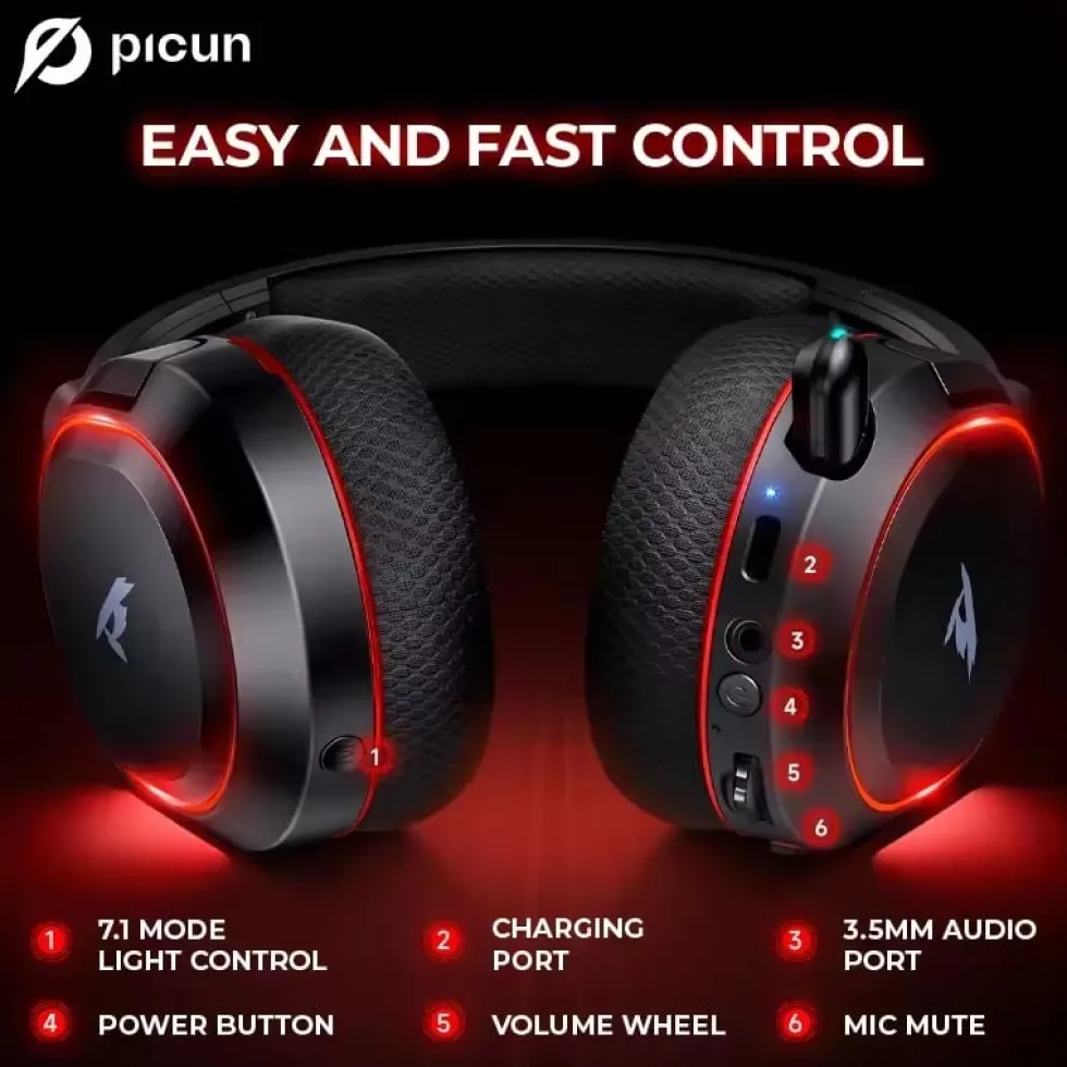 Gaming hörlurar med mic Picun G2 - Trådlösa upp till 75h kompatibel med PS5 Slim