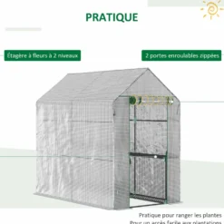 Garden-Palram folieväxthus 186x120x190cm, 2 våningar, stålram, 140g/m², vit