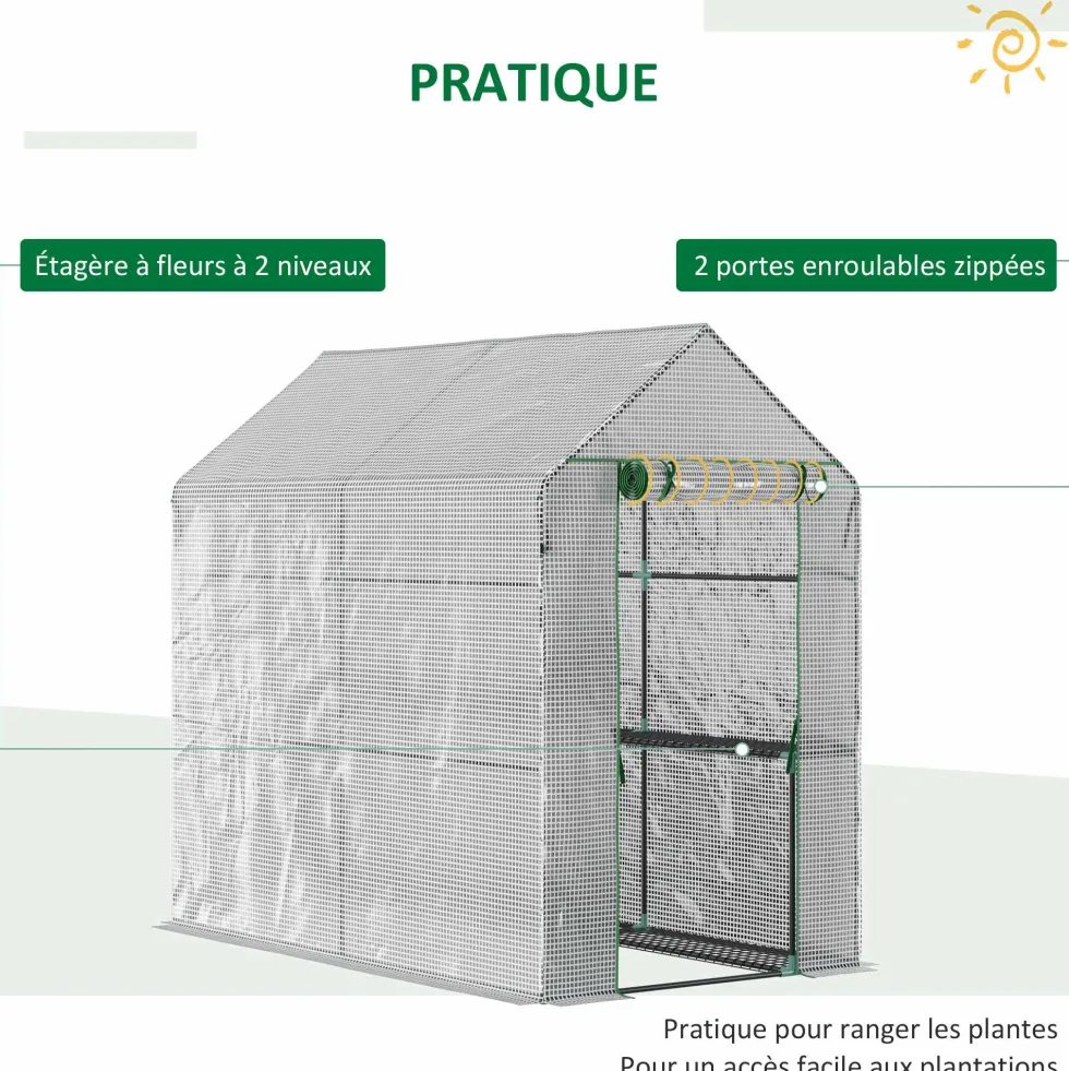 Garden-Palram folieväxthus 186x120x190cm, 2 våningar, stålram, 140g/m², vit