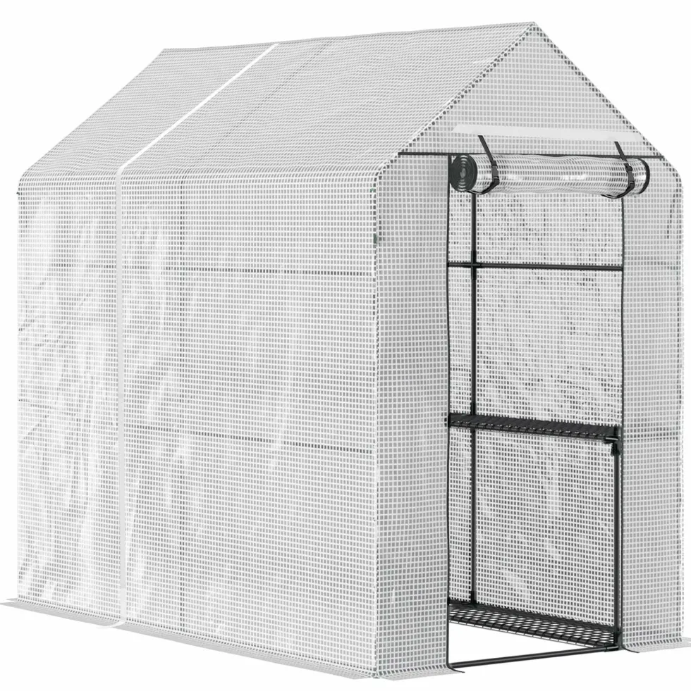 Garden-Palram folieväxthus 186x120x190cm, 2 våningar, stålram, 140g/m², vit