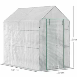 Garden-Palram folieväxthus 186x120x190cm, 2 våningar, stålram, 140g/m², vit