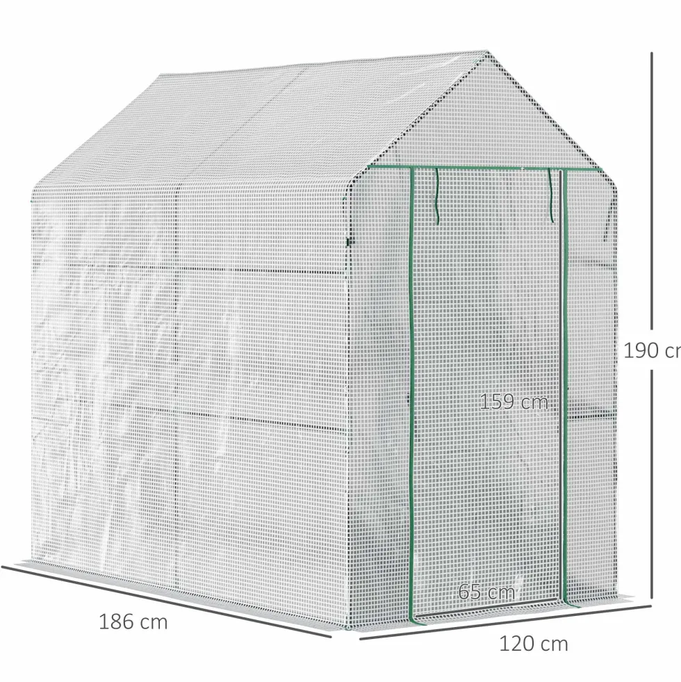 Garden-Palram folieväxthus 186x120x190cm, 2 våningar, stålram, 140g/m², vit