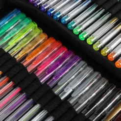 Gelpenna set 100 st + 100 refiller glitter/metallic/neon i fodral
