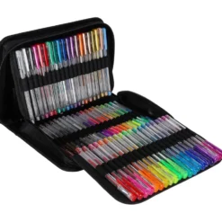 Gelpenna set 100 st + 100 refiller glitter/metallic/neon i fodral