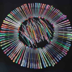 Gelpenna set 100 st + 100 refiller glitter/metallic/neon i fodral
