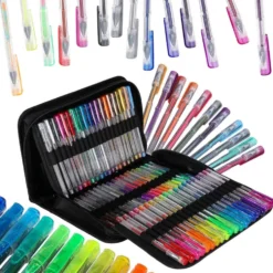 Gelpenna set 100 st + 100 refiller glitter/metallic/neon i fodral