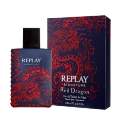 Giftset Replay Signature Red Dragon Man Edt 100ml + Pochette