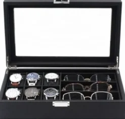 Glasögon 3 st och Klockbox 6 st Lyxmodell i Carbon
