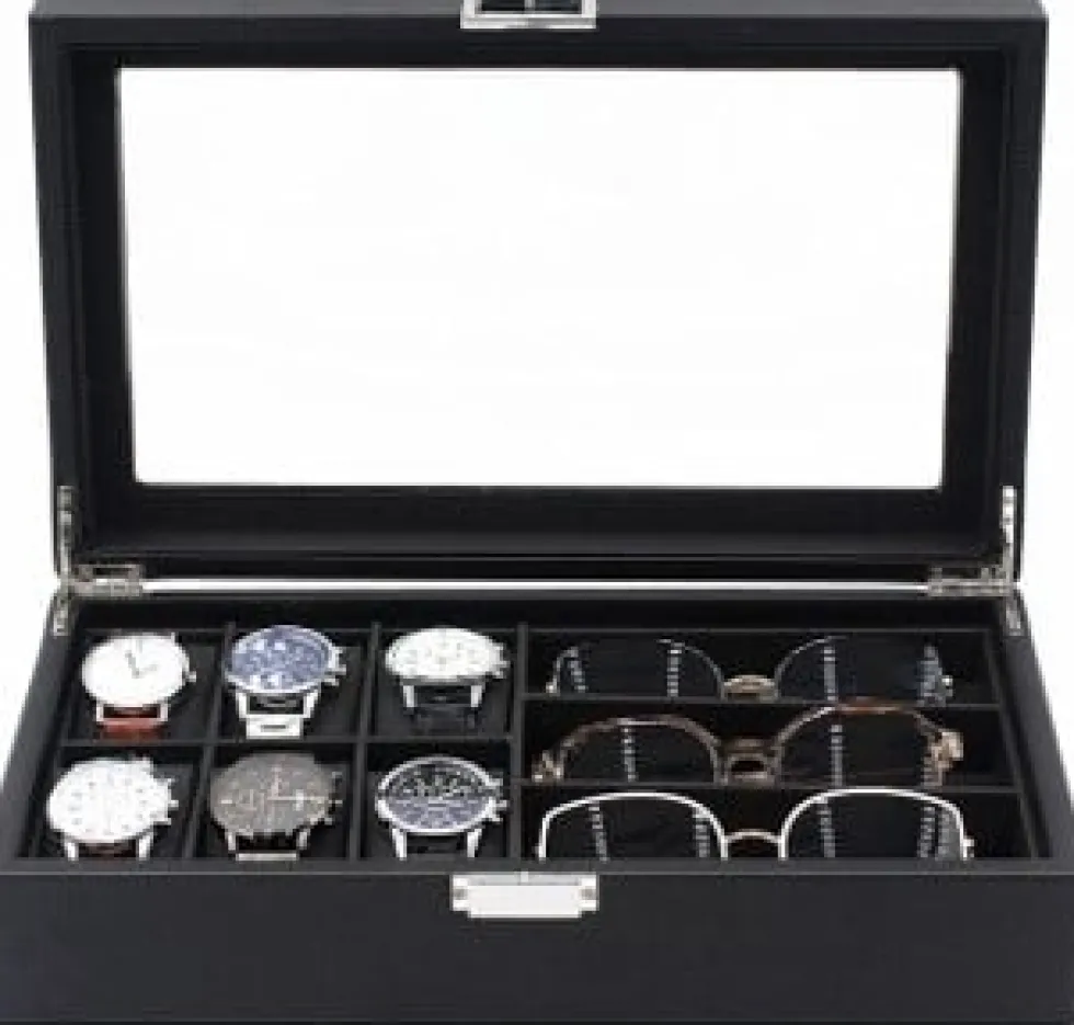 Glasögon 3 st och Klockbox 6 st Lyxmodell i Carbon