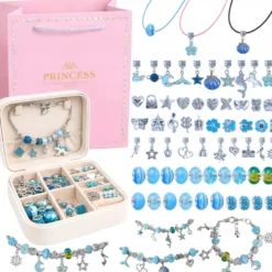 Gör Egna Smycken Barn Blå – Armband & Halsband Kit med Pärlor och Berlocker