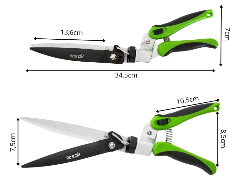 Grässax/häcksax 180° roterande blad härdat stål 34,5 cm grön