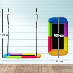 Gungbo, höjdjusterbar, hängande gunga upp till 300 kg med justerbara rep, för åldrarna 3-8, 148x77x180 cm, flerfärgad