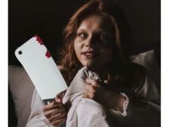 Halloween-kniv cleaver i plast med blodig effekt 1-pack