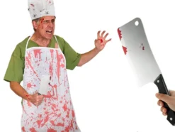 Halloween-kniv cleaver i plast med blodig effekt 1-pack