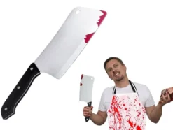 Halloween-kniv cleaver i plast med blodig effekt 1-pack