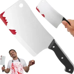 Halloween-kniv cleaver i plast med blodig effekt 1-pack