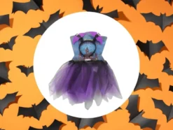Halloweenkostym barn kjol + hårband fladdermus svart/lila