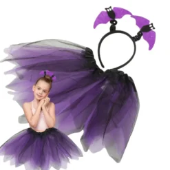 Halloweenkostym barn kjol + hårband fladdermus svart/lila