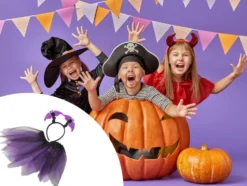 Halloweenkostym barn kjol + hårband fladdermus svart/lila