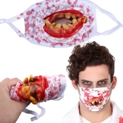 Halloweenmask gummi universal med blodiga tänder