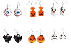 Halloween örhängen i plast 2-pack, välj motiv (spöke/pumpa/skelett)