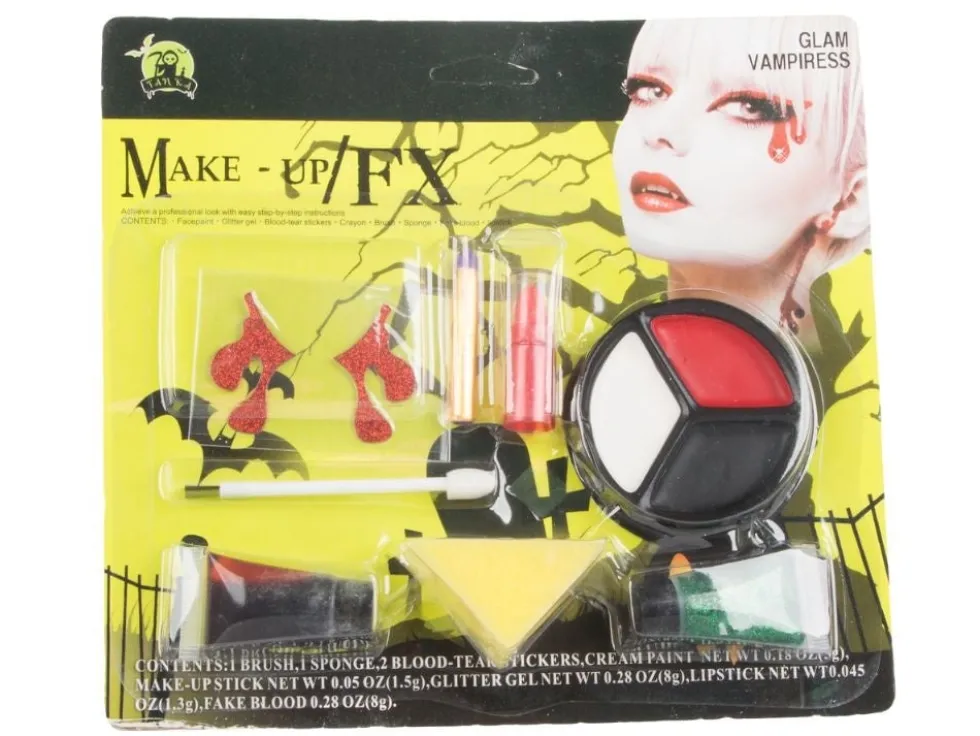 Halloween sminkkit vampyr med ansiktsfärg, fejkblod 8 ml och rött läppstift