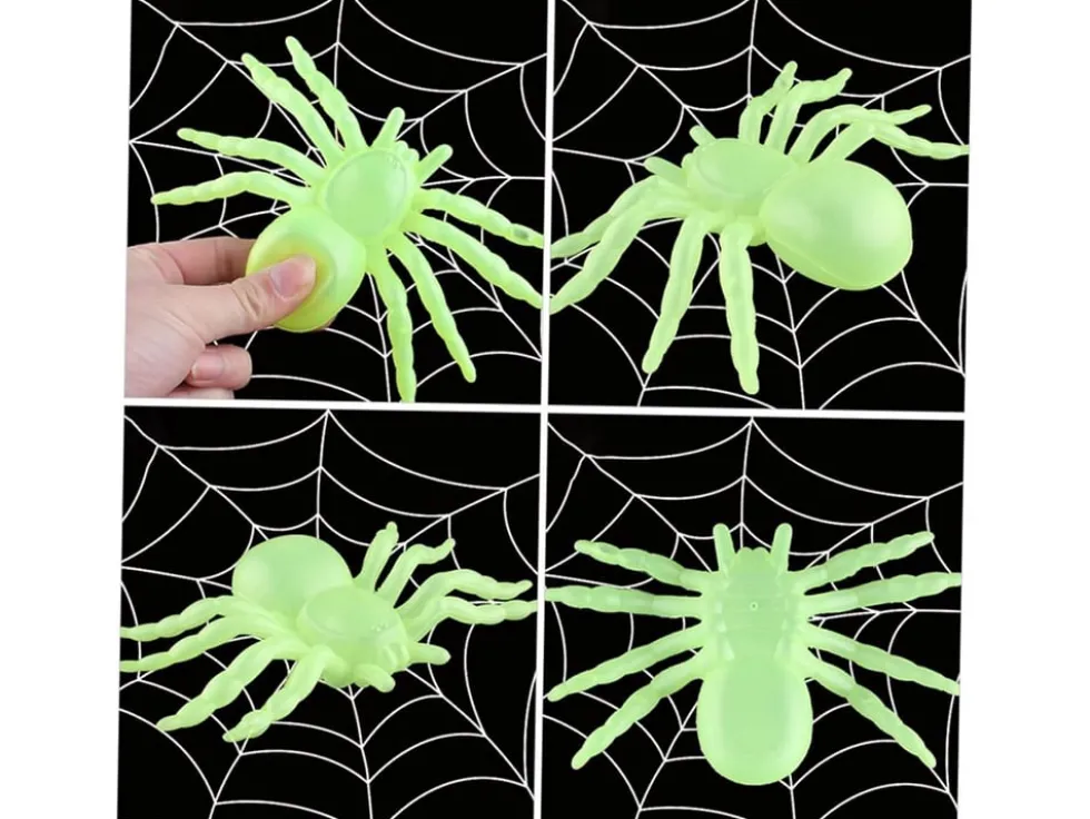Halloween spindlar självlysande 11x7 cm 2-pack plast grön
