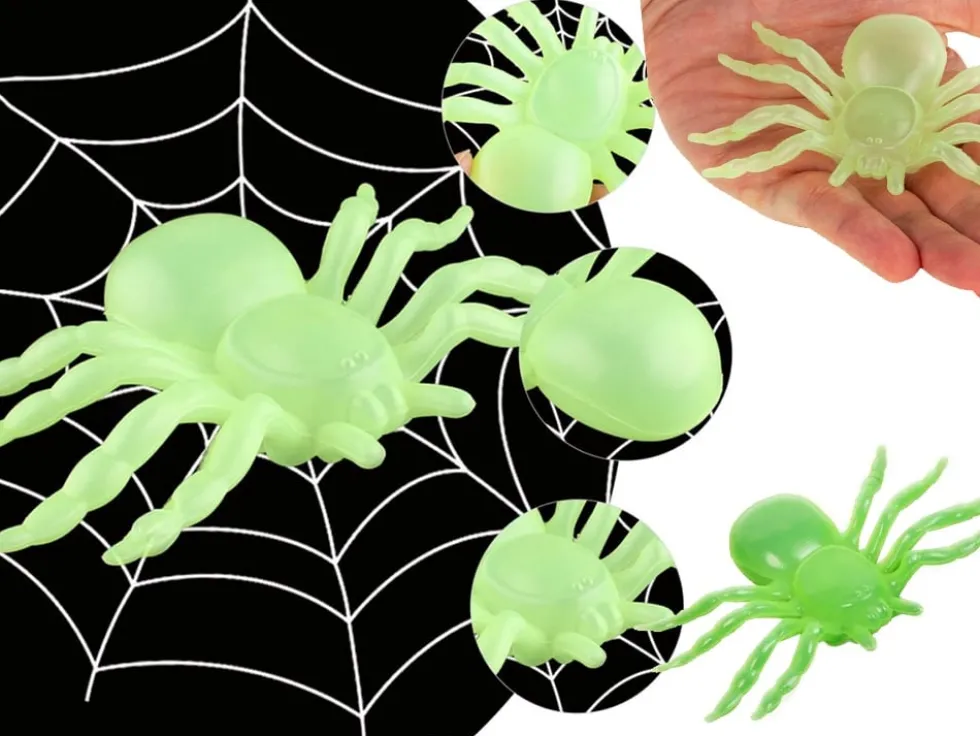 Halloween spindlar självlysande 11x7 cm 2-pack plast grön