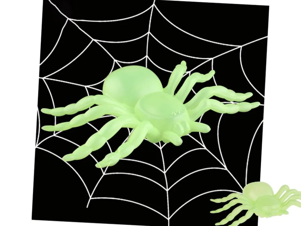 Halloween spindlar självlysande 11x7 cm 2-pack plast grön