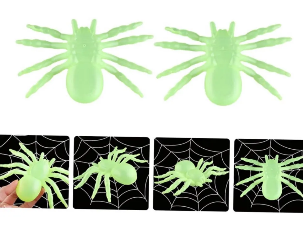 Halloween spindlar självlysande 11x7 cm 2-pack plast grön