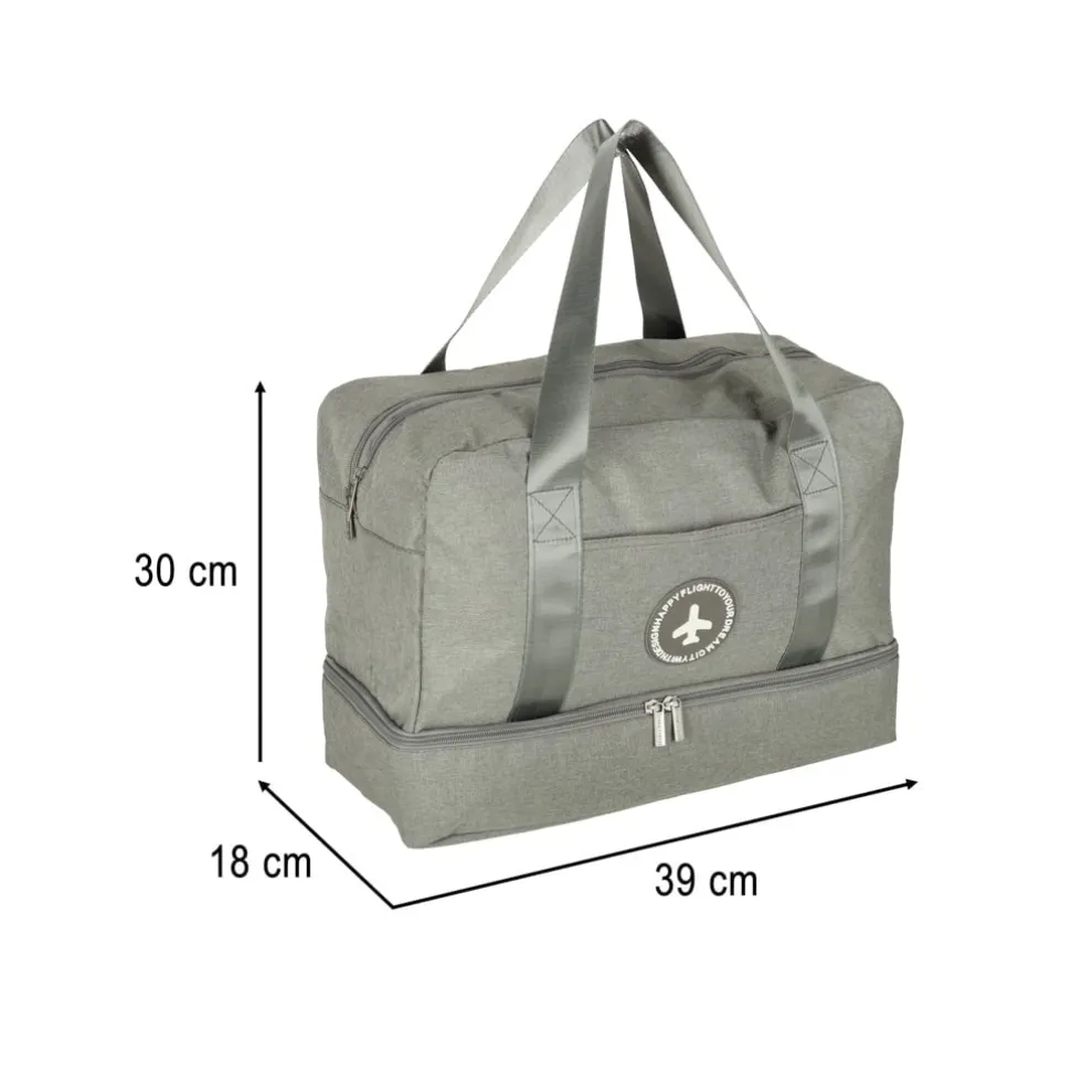 Handbagageväska grå 30x39x18 cm polyester, 5 fack med vattentätt fack