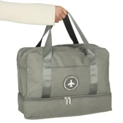 Handbagageväska grå 30x39x18 cm polyester, 5 fack med vattentätt fack